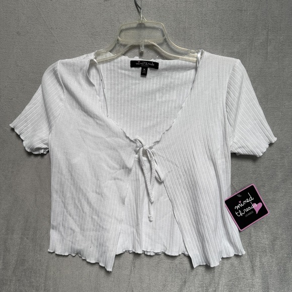 Mixed Threads Tops - Mixed Threads Shirt Juniors Medium White Ribbed Tie Front Cropped Ruffle